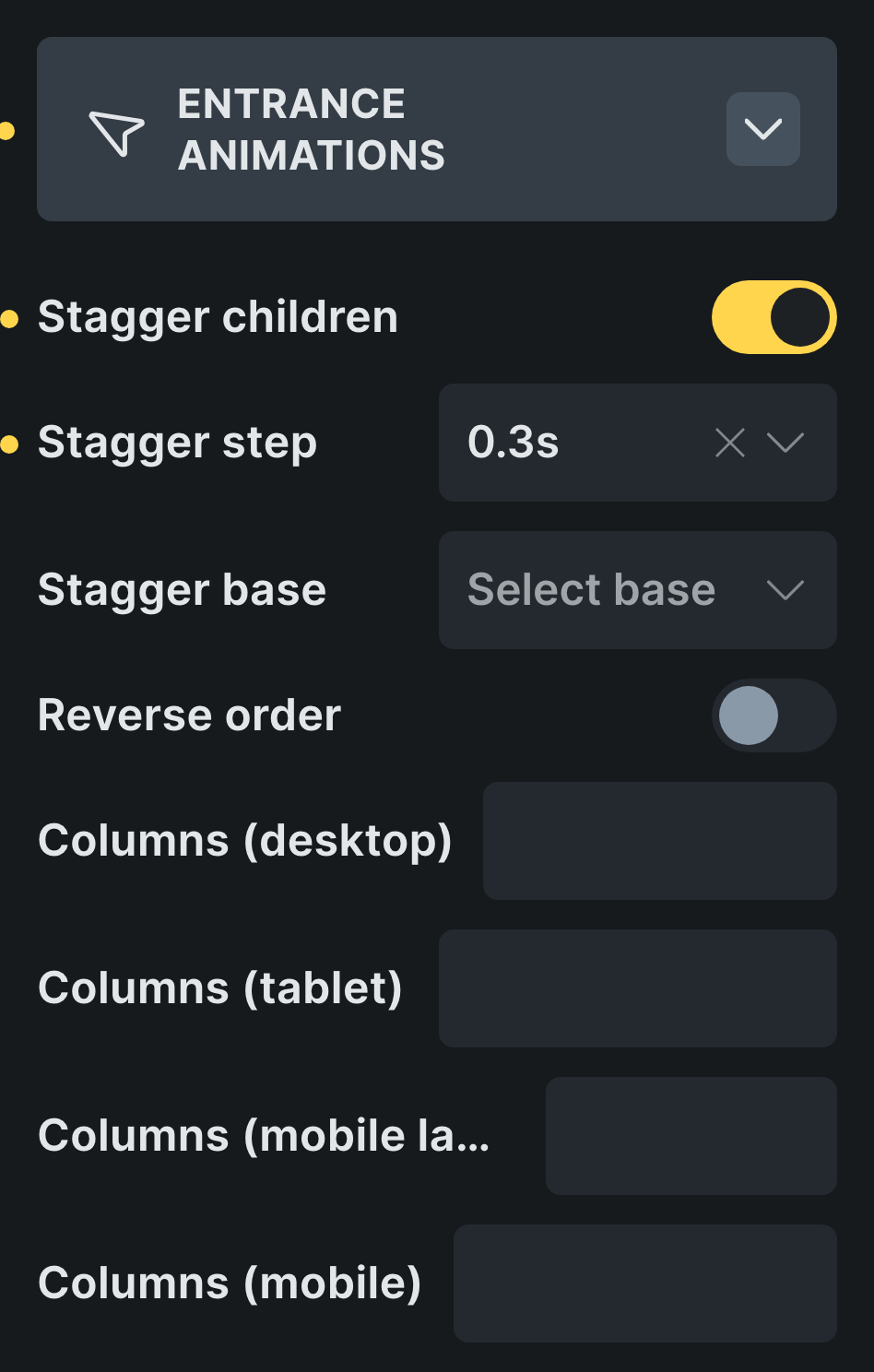 Stagger children in the Entrance Animations panel