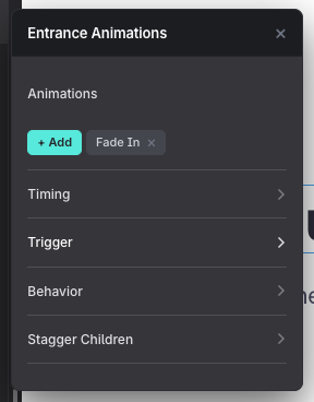 The Fancy panel in Etch: Entrance Animations with Timing, Trigger, Behavior and Stagger Children