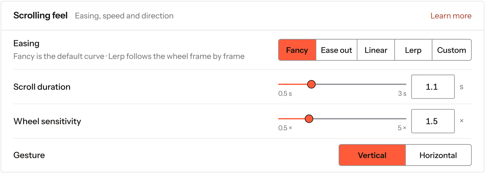 The Smooth scroll settings screen in WordPress