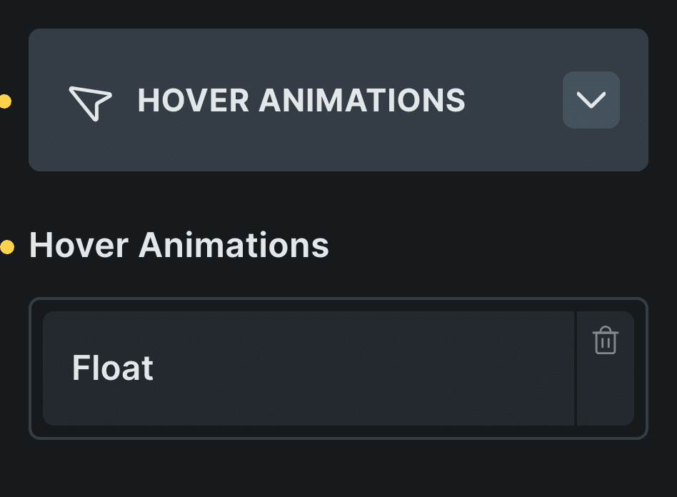 The Hover Animations panel in Bricks, in Bricks’ own colors